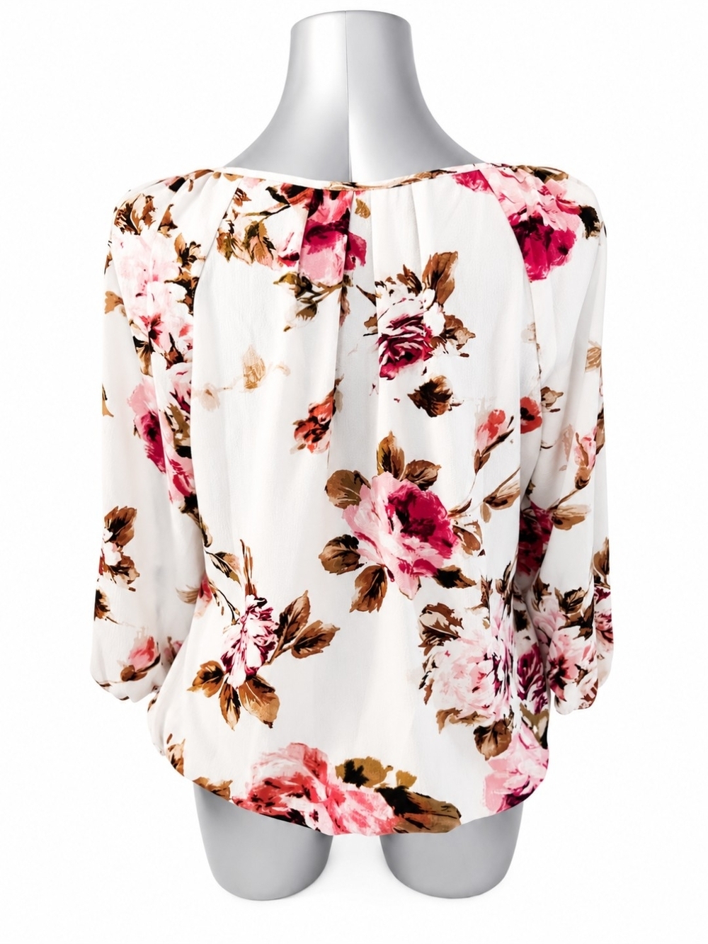 Sara Michelle XL Floral Peasant Blouse Boho Balloon Sleeve Elastic Hem EUC - Picture 5 of 6